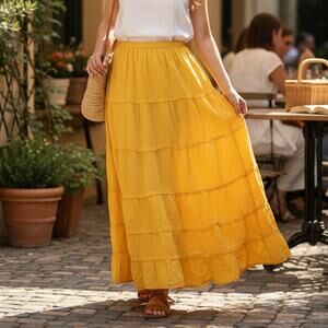 Lauren Hancock Collection Size Large Yellow Tiered Boho Skirt Flowy Beach Vibes